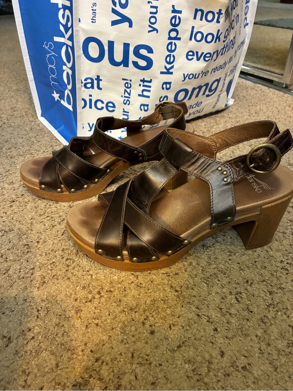 Dansko Brown Leather Strappy Block Heel Sandals sz 41